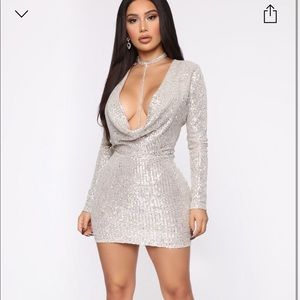 “Keep Shining” fashion nova sequins dress.